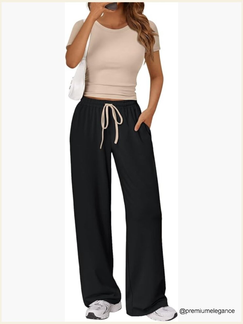 2 Piece Matching Lounge Set - Side Ruching Top Wide Leg Pants with Pockets